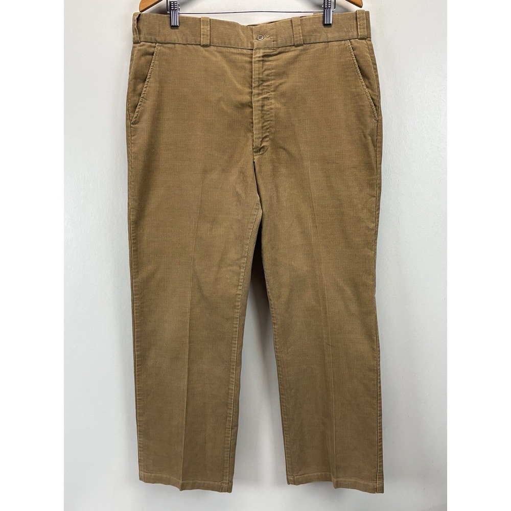 Vtg Sears Perma Prest Pinwale Corduroy Pants 38x29.5 Mens Brown Flat Front Work